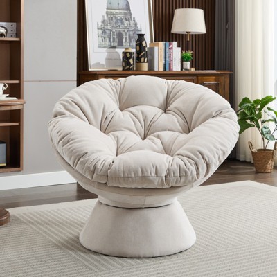 FONTOI Oversized Swivel Accent Chair, Swivel Barrel Chair, Upholstered Wingback Chair for Bedroom Living Room, Beige, 33"*31.5"*37"