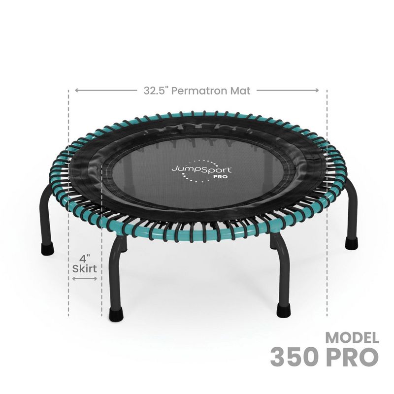JumpSport 350 Pro Fitness 39" FlexBounce Cardio Workout Indoor Trampoline with 4 Elastic Cords and 7 Firmness Settings for Home Gyms, Teal & Black, 2 of 7
