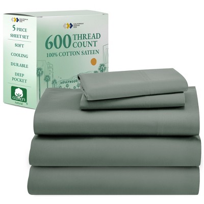 5-Star Luxury Sheet Set | 600 Thread Count 100% Cotton Sateen | Soft & Crisp Bed Sheets with Deep Pockets by California Design Den