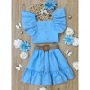 Sky Blue Ruffle Sleeve Belted Skirt Set Mia Belle Girls - 2 of 4