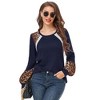 Women's Long Sleeve Leopard Print Tunic Tops Casual Color Block Blouse Loose T Shirt - 3 of 4
