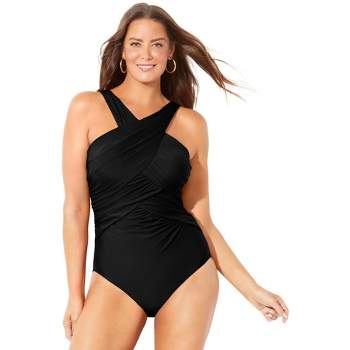 Swimsuits for All Women's Plus Size High Neck Wrap One Piece Swimsuit
