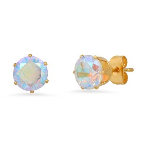 Steeltime Ladies 18k gold plated stainless steel and simulated rainbow color diamond stud earrings - 1 of 4