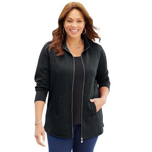 Catherines Women's Plus Size Zip-Front Cable Jacket - 1 of 3