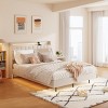 Floating Platform Bed with Velvet Upholstered Headboard, Metal Bed with LED Lights and USB Ports, Bed with Hidden Storage-Baofuwish - 2 of 4