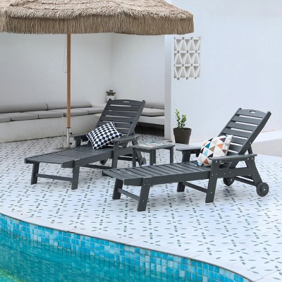 5-Level Adjustable Patio Lounge Chairs With Side Table,3-Piece Chaise Lounge Chair Set,Patio Lounge Chairs With Wheels And Cup Holder -Maison Boucle