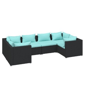 vidaXL Garden Lounge Set Black, Water blue PE rattan, Powder-coated steel - 1 of 4