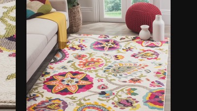 Ivory Floral 47" Soft Synthetic Easy-Care Area Rug