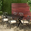 Christopher Knight Home Exuma Outdoor Cast Aluminum 7 Piece Expandable Dining Set with Cushion, Black/Ivory - 2 of 4