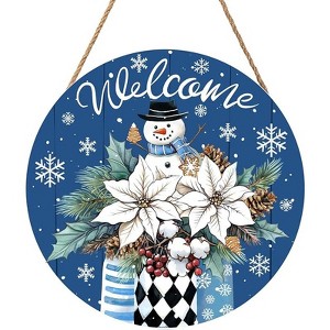 Lomsoe Welcome Winter Blue Front Door Sign Winter Snowman Wood Door Hanger Decor Blue Christmas Snowflake Wreath Wall Hanging Welcome Sign - 1 of 1