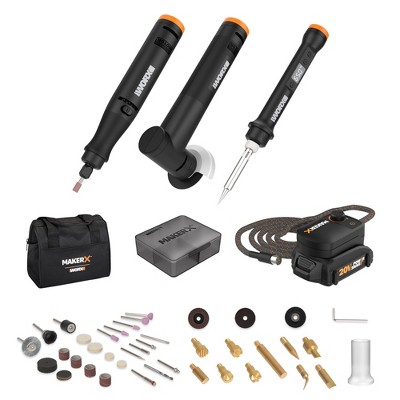Worx MakerX Wx997l 5-Tool Kit with Rotary Tool, Wood & Metal Crafter, Air Brush, Heat Gun, Grinder in Carry Bag (Battery and Charger Included)