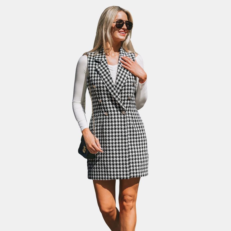 Women's Houndstooth Double-Breasted Blazer Waistcoat - Cupshe, 1 of 7