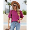 Womens Short Sleeve Lightweight Sweaters Crewneck Knit Pullover Tops with Crochet Sleeve Casual Crochet Blouse Shirt for Spring, Summer - 2 of 4
