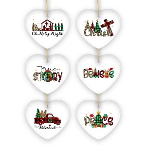 6pc Religious Plaid Theme Ceramic Heart Christmas Ornament Bundle, Inspiring and Heartfelt Ornament Set| OrnamentallyYou - 1 of 4