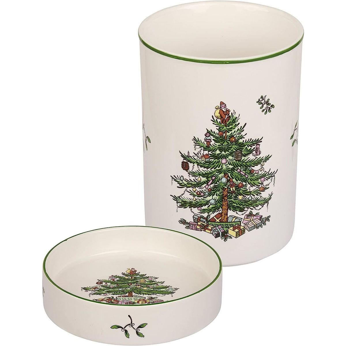 Spode Christmas Tree Wines Chiller & Coaster Set - Stoneware Winery Cooler - Festive Holiday Design