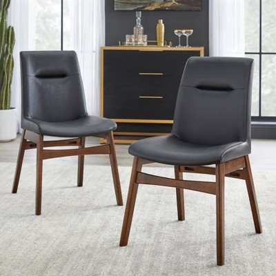 3pc Vance Dining Set Walnut/Black - Buylateral: Mid-Century Modern, Faux Leather Chairs