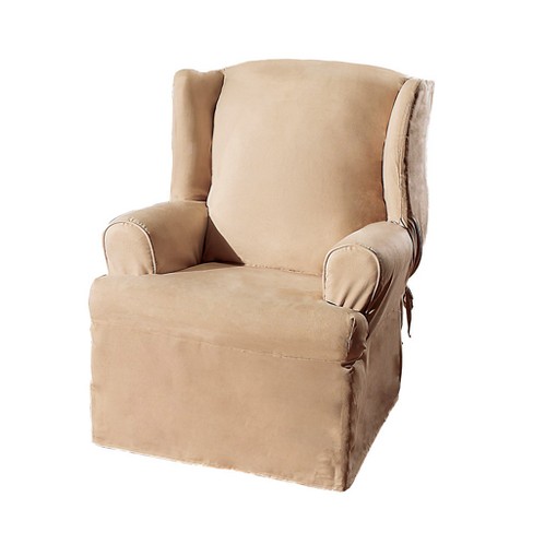 Soft Suede Wing Chair Slipcover Taupe Sure Fit