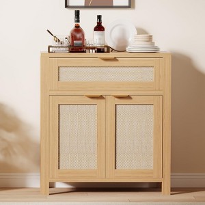 Sideboard Buffet Cabinet with Storage, Rattan Kitchen Buffet Accent Sideboard with Drawer and Adjustable Shelves, Coffee Bar Cabinet - 1 of 4