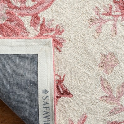 Ivory and Rose Floral Wool 6' x 9' Hand-Hooked Rug