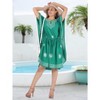 LA LEELA Women's House Daily Routine Evening Wear Caftan Bikini Casual Cover Ups Ladiessuit Coverup Short Kaftan Dresses for Women 2X-3X Green, Solid - 3 of 4