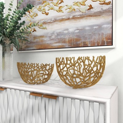 Coastal Gold Aluminum Vine Decorative Bowl Set - 14"x9"