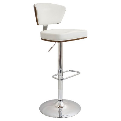 Walnut & White Faux Leather Adjustable Swivel Barstool