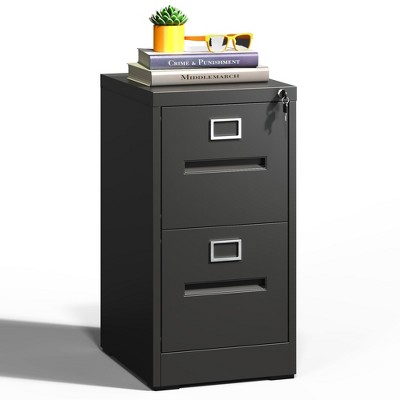 Munora - 2-Drawer Vertical File Cabinet with Lock - Heavy Duty for A4/Letter/Legal Files - Black