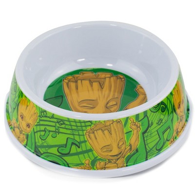 Buckle-Down Single Melamine Pet Bowl - 7.5 (16oz) - Marvel Comics Groot Happy Pose + Groot Poses Music Notes Greens