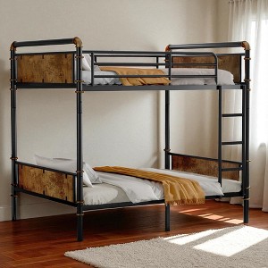 Industrial Metal Bunk Bed with Ladder and Safety Guardrails,Detachable Heavy Duty Bunkbeds for Teens Adults,Space Saving Design,No Box Spring Needed - 1 of 4