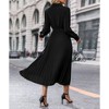 Womens Long Sleeve Dress Collared Surplice Belted Dress with Gather Cuffed Lantern Sleeve V Neck Elegant Formal Dress Pleated Maxi Dress - 2 of 4