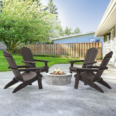 Sonkuki 4-Pack Folding Adirondack Chair Patio Outdoor Plastic Fire Pit Chair Weather Resistant for Lawn, deck and Backyard