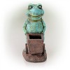 15" Magnesium Oxide Frog Pushing Wagon Statue Planter - Alpine Corporation: Decorative Outdoor Animal Sculpture - 3 of 4