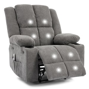 Manual Recliner Chair with Heating & 8-Point Massage, 155¡ã Adjustable Corduroy Recliner with Dual Cup Holders and Side Pockets - 1 of 4