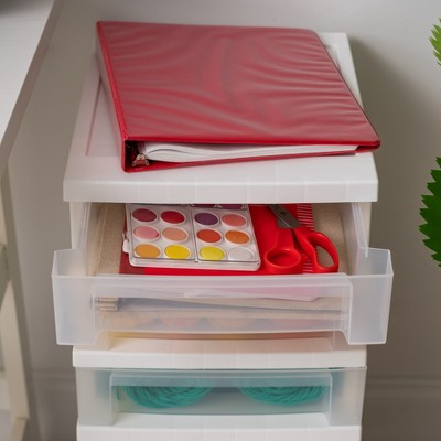 White 5-Drawer Rolling Plastic Storage Cart with Organizer Top