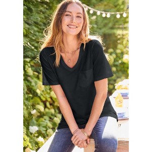 Woman Within Perfect Crewneck Pocket Tee - 1 of 2