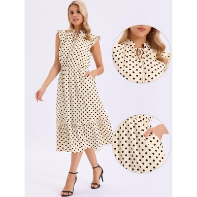 Женские платья INSPIRE CHIC Women's Polka Dot Summer Ruffle Sleeve Tie V Neck Casual Beach Vacation Midi Dresses Large Apricot — фото 2