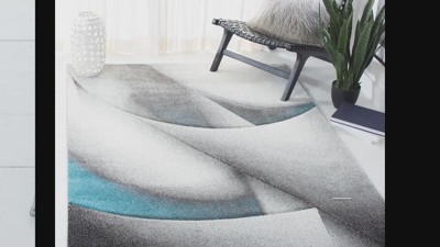 Mid-Century Modern Grey and Green Synthetic Area Rug