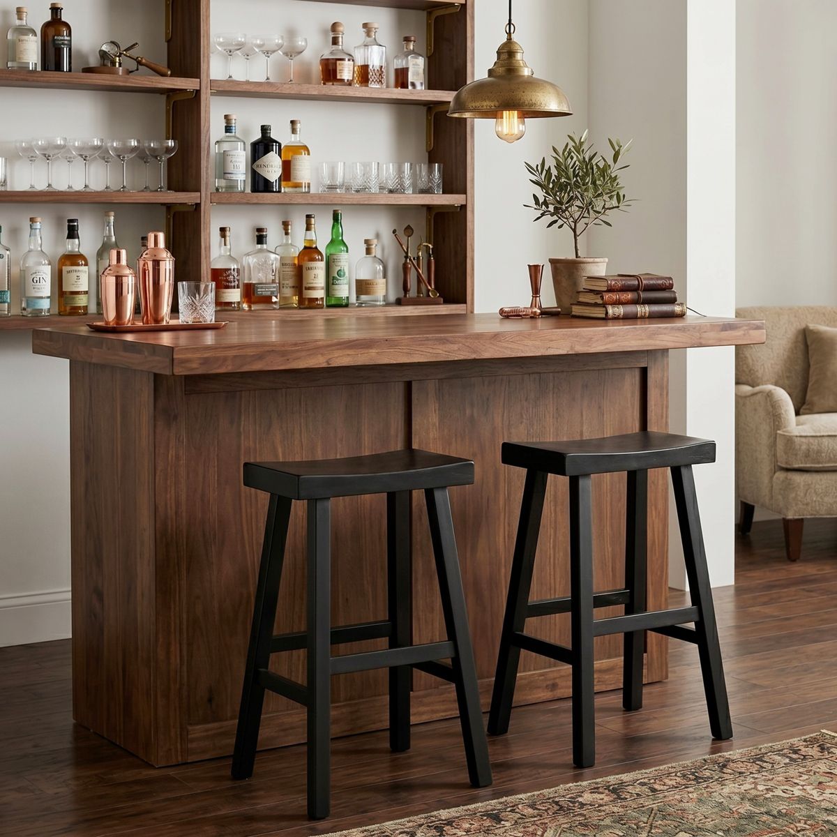 Alaterre Furniture Hayes Bar Stools Set of 2 - 31-Inch Tall Counter Height Bar Stools with Backless Saddle Seat and Footrests - thumbnail 9