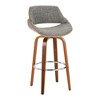 30" Mid-Century Modern Fixed-Height Barstool with Swivel, Fabric Seat, Wood Frame, and Round Chrome Footrest, Set of 2 - 2 of 4