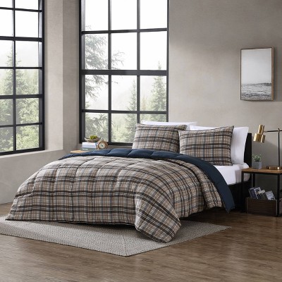 Twin Brown Plaid Reversible Microfiber Comforter Set