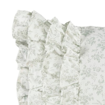 Harper Pale Green Floral Embroidered Rectangular Throw Pillow
