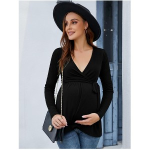 Women's Maternity Tunic Long Sleeve V-Neck Blouse - 1 of 4