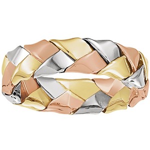 Pompeii3 5.5MM 14k White Yellow and Rose Gold Tri Color Braided Hand Woven Wedding Band - 1 of 3