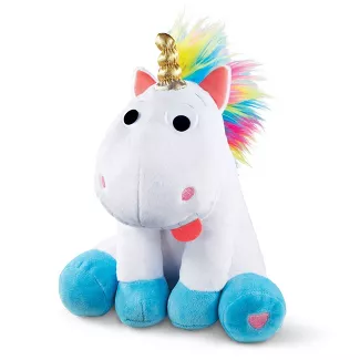 Club Petz Funny Friends' Puffy the Unicorn, a stuffed unicorn with a golden horn and rainbow mane.