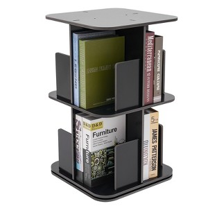 YIYIBYUS 360° Rotating Bookshelf 2 Tier Standing Bookcase Small Corner Bookcase Black - 1 of 4