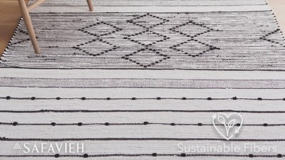 Black and White Striped Wool Cotton Square Rug