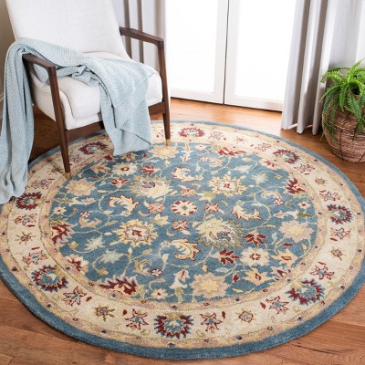Elegant Blue and Beige Oval Wool Tufted Area Rug 7'6" x 9'6"