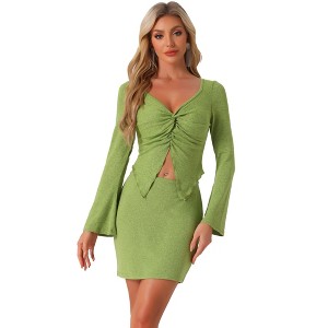 INSPIRE CHIC Women's Twist V Neck Bell Sleeves Top and Mini Skirt Knitted 2 Pieces Outfits Sets - 1 of 4