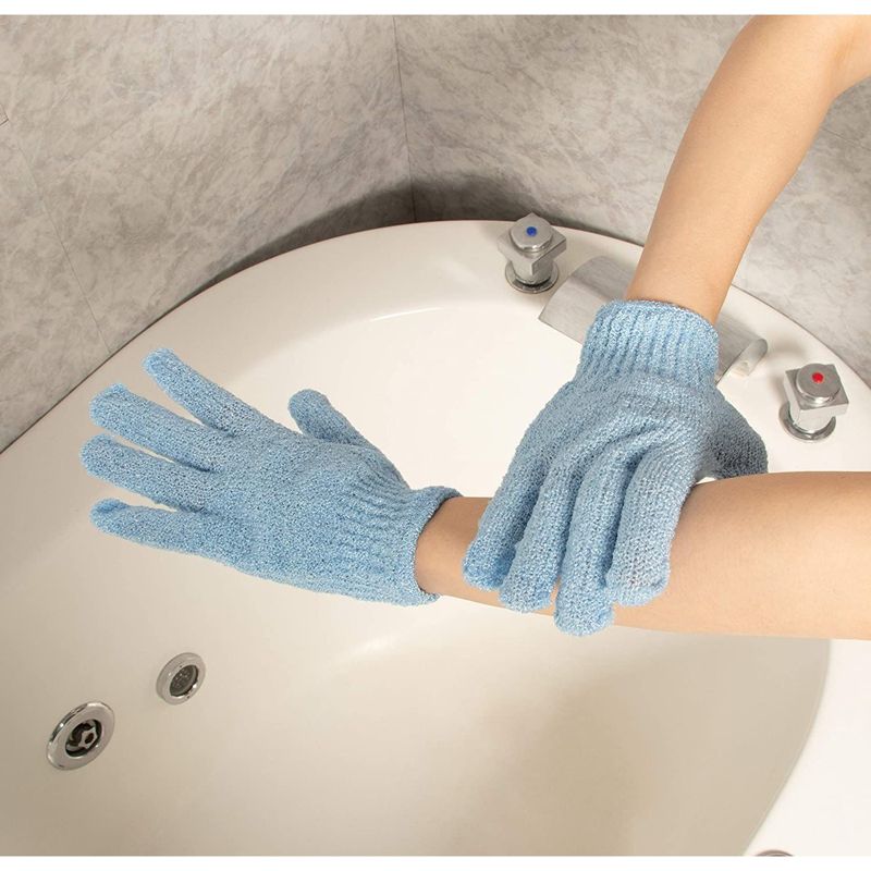 Glamlily 6 Pairs Body Exfoliating Shower Gloves, Bath Scrub Wash Mitt for Women, Men, Spa, Massage (Red, Cream, Blue, Pink, Green, Turquoise), 3 of 9