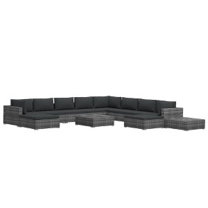 vidaXL 12-Pc Patio Lounge Set in Gray Poly Rattan - Weather-Resistant, Easy to Clean, Durable Steel-Frame, with Cushions, for Garden/Patio use - 1 of 4